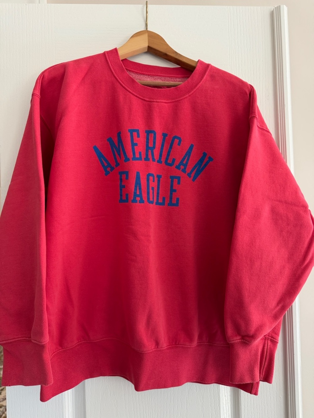 American Eagle Outfitters Red Crewneck Sweatshirt with Blue Logo